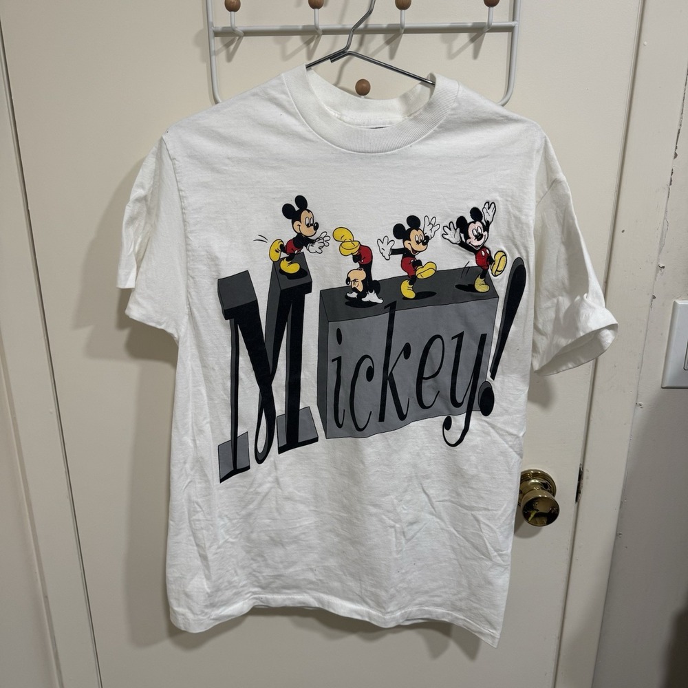 Vintage Disney Originals Embroidered Mickey Mouse White Tee Shirt One Size EUC